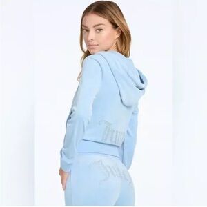 NEW! JUICY COUTURE Velour OG Bling Tracksuit Hoodie & Pant Set Light Blue Size S